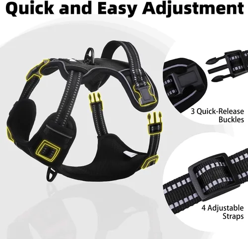 Vista 5 de PUPTECK Arnés sin tirones para perro, tamaño pequeño, ajustable, reflectante, con asa, de fácil control, cómodo y suave acolchado para perros Negro