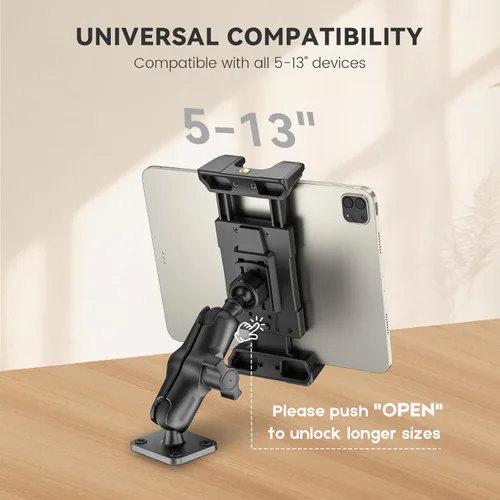 Vista 4 de OHLPRO Soporte de aluminio para tablet de 4 pulgadas para camión, base de taladro resistente, compatible con iPad Samsung Tab de 5 a 13 pulgadas