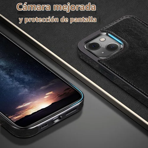 Vista 4 de LOHASIC - Funda compatible con iPhone 15, cuero elegante de lujo, color negro Luxury Vegan Leather, Shockproof Cover, Rugged Protective, Soft TPU