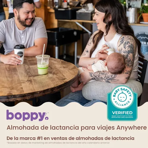 Vista 2 de Boppy Anywhere - Almohada de lactancia de viaje, compacta, ergonómica y almohada de lactancia materna con cierre de presión y bucle para colgar