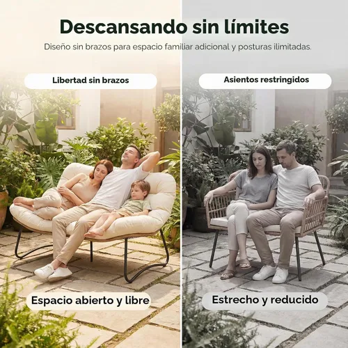 Vista 8 de RADIATA - Sofá biplaza para patio al aire libre, sofá bohemio con cómodo cojín grueso Beige