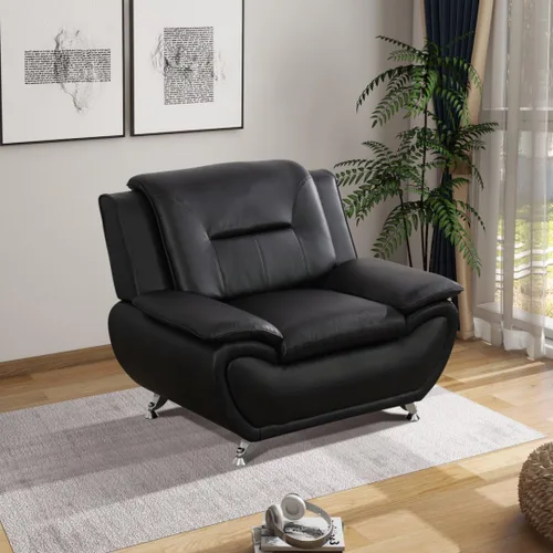 Vista 9 de Juego de sofá de cuero negro de 3 piezas para sala de estar, apartamento/oficina (sofás de cuero negro, juego de muebles de 3 piezas)