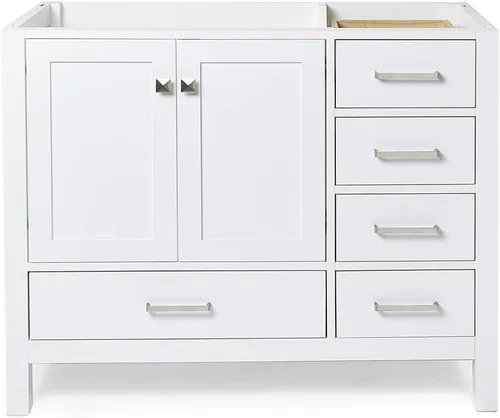 Vista 73 de ARIEL Cambridge Mueble base de tocador de baño de 36 pulgadas, madera maciza, 2 puertas de cierre suave, 5 cajones de cola de milano, roble marrón