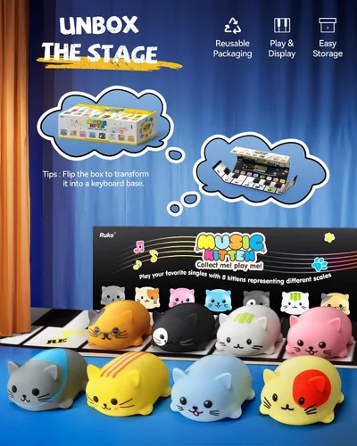 Vista 3 de Ruko 1701 - Teclados de piano de gatos musicales con lindo tono de miau, escala de música de reproducción de prensa, divertidos juguetes musicales