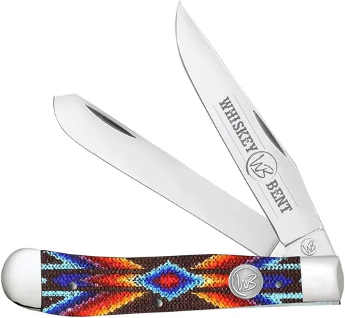 Vista 41 de WHISKEY BENT HAT CO. Navaja de bolsillo plegable tradicional Trapper de 4.125 pulgadas, longitud cerrada, cuchillas de acero inoxidable 440C (azteca)