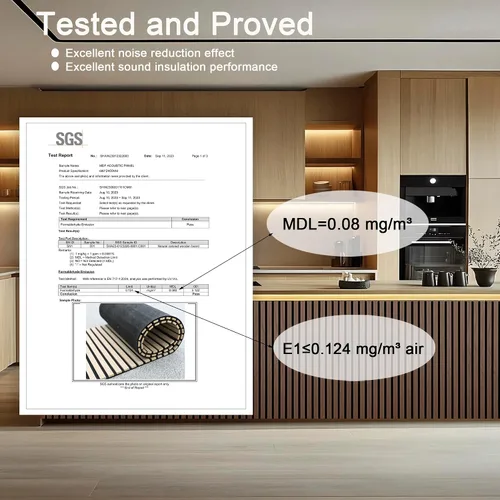 Vista 4 de Paneles acústicos de madera para pared, panel de listones de sonido acanalado flexible 3D (marrón) Insonorizada, absorbente, cancelación de ruido