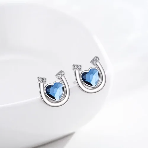 Vista 2 de Aretes de herradura de plata de ley 925, hipoalergénicos, joyería de herradura, regalos para mujeres con orejas sensibles, Plata de ley, cristal