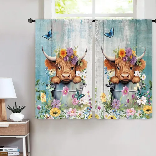 Vista 8 de Miyotaa - Cortinas rústicas de granja con diseño de pollo para cocina, 2 paneles, 27.5 pulgadas de ancho x 39 pulgadas de alto, bolsillo
