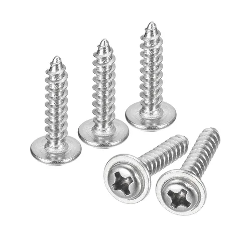 Vista 37 de uxcell ST3x6mm Phillips Pan Head Tornillo Autorroscante con Arandela, 100 piezas - Tornillo de madera de acero inoxidable 304 rosca completa (plata)
