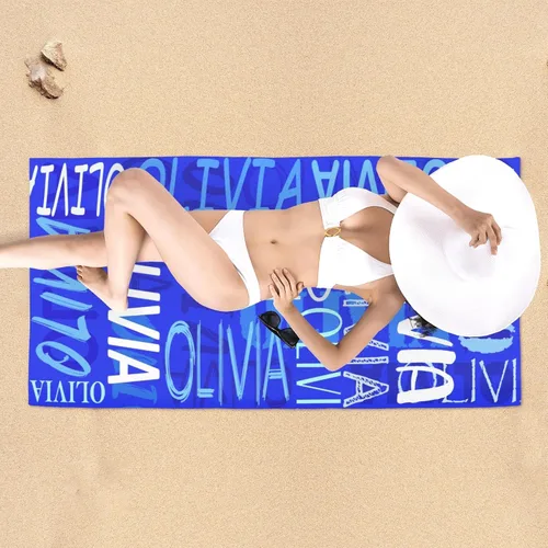 Vista 3 de Toallas de playa personalizadas con nombre para niños y adultos, toallas de viaje personalizadas de microfibra para baño y piscina