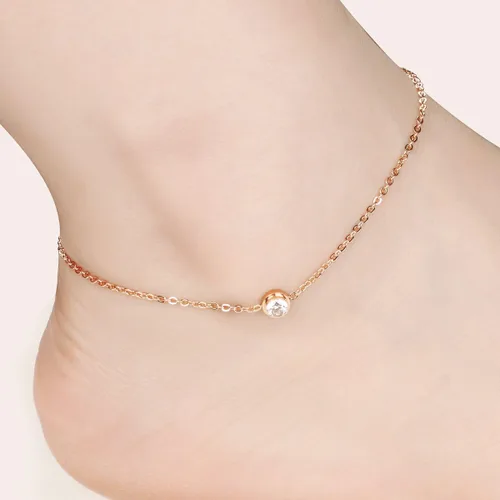 Vista 4 de De la Mujer Anklet 18K Rose de oro tono cz de la suerte cadena de pie verano accesorio ajustable l8.46