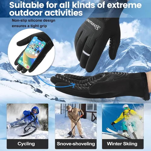Vista 3 de Otevan Guantes de invierno para hombres y mujeres, guantes deportivos térmicos impermeables para hombres y mujeres para ciclismo, senderismo