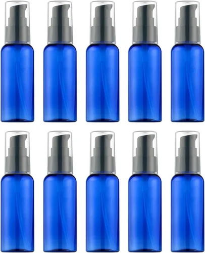 Vista 12 de Juego de botellas con bomba de viaje, paquete de 10 dispensadores de bomba de plástico transparente vacíos de 2 onzas (2.0 fl oz) con tapa negra