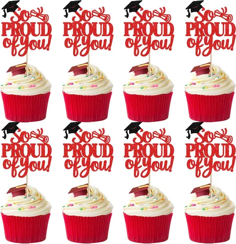 Vista 28 de Paquete de 24 adornos para cupcakes de clase de 2026 con purpurina 2026 para diploma de graduación 2026, selecciones para cupcakes para graduación