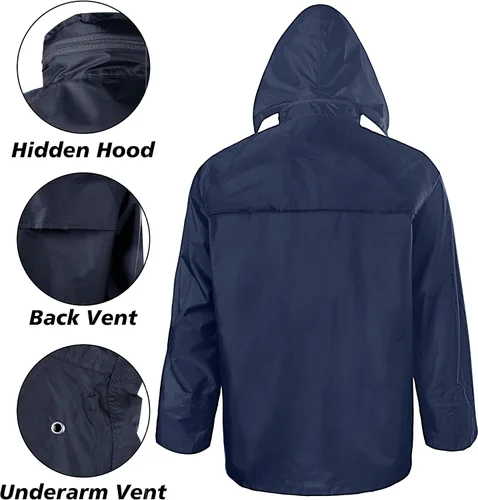 Vista 4 de Trajes de lluvia de alta visibilidad, chaqueta de seguridad reflectante, ligera, impermeable, abrigo de lluvia