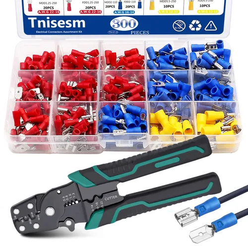 Vista 13 de Tnisesm Kit de conector de cable de 1100 piezas con herramienta de prensado, terminales de cable eléctrico con aislamiento de cobre, anillo, tope