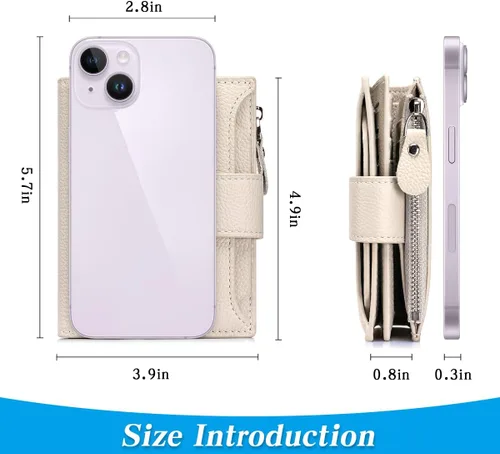 Vista 3 de Cartera de piel plegable con bloqueo RFID para mujer, tarjetero compacto con bolsillo con cremallera para monedas y 4 ventanas de identificación