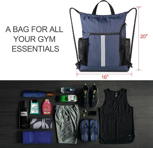 Vista 3 de BeeGreen Mochila deportiva con cordón y compartimento para zapatos y dos soportes para botellas de agua