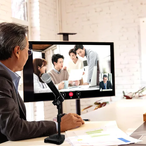 Vista 6 de Adjustable Desk Microphone Stand with Base Table Mic Rack for Office Meetings Recording with Shock Mount Holder and Spring Mic Clip Stable Plastic