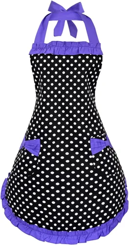 Vista 13 de Violet Mist Lindos delantales negros para mujeres con bolsillos, delantales vintage retro elegantes para niñas con lazo, vestido sexy de los años