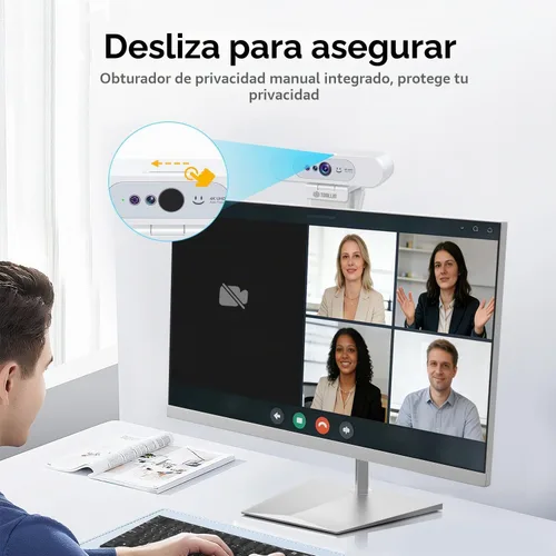 Vista 6 de TOALLIN Cámara web 4K para PC, cámara compatible con Windows Hola