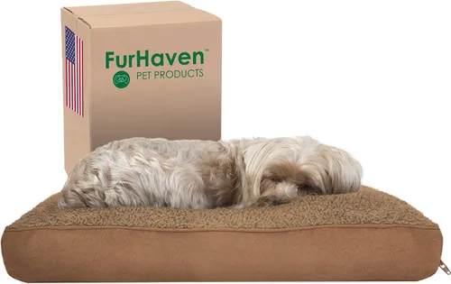Vista 10 de Furhaven - Cama para perros y gatos, cojín de lujo, diseño rectangular tradicional, cama para mascotas con funda extraíble para perros y gatos