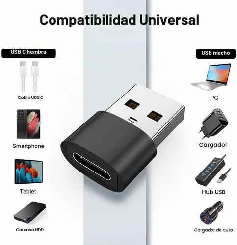 Vista 2 de Adaptador USB C hembra a USB macho paquete de 3, adaptador USB tipo C a