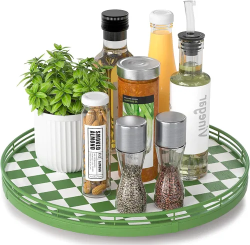 Vista 10 de Marble Lazy Susan - Tocadiscos para mesa, bandeja redonda de mármol de grano de madera antigua de 10 pulgadas para mesa de comedor, encimera de Negro
