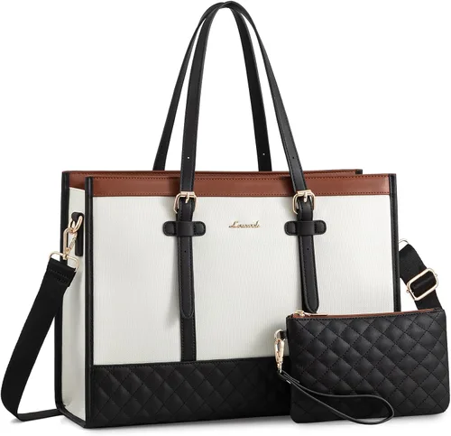 Vista 12 de LOVEVOOK Bolsa para Laptop para Mujeres de 15.6 pulgadas Bolsa Tote de Lona para Laptop, Bolsa de Trabajo de Gran Capacidad con Bolso de Mano, Bolsa