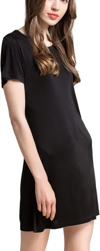Vista 3 de Grenasasilk Camisón de seda de manga corta para mujer, camisón de seda de morera pura, cuello redondo, ropa de dormir