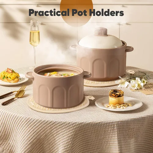 Vista 5 de Manoplas de horno y soportes para ollas 4 juegos, guantes de horno resistentes al calor de 500 ℉ y soporte para ollas, guantes de horno