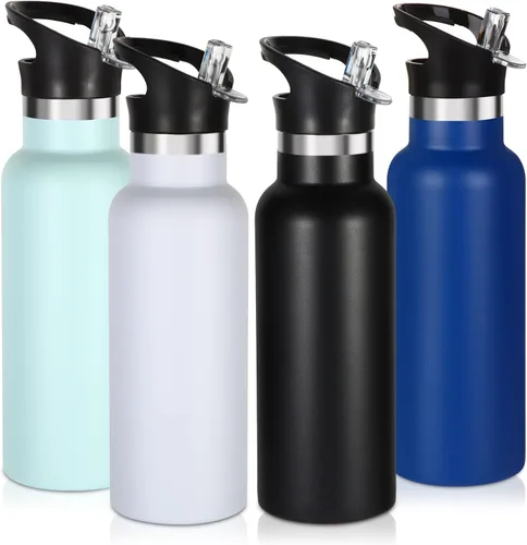 Vista 42 de Volhoply Botella de agua aislada para niños de 17 onzas, botellas de agua de acero inoxidable con tapa con pajilla, botella de agua de metal al