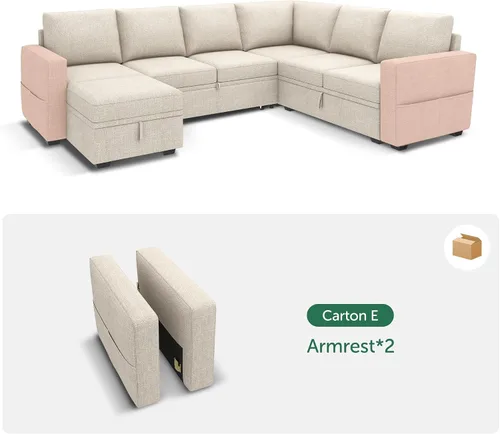 Vista 6 de HONBAY - Reposabrazos modulares para sofá cama modular, par de reposabrazos para sofá cama modular, color beige
