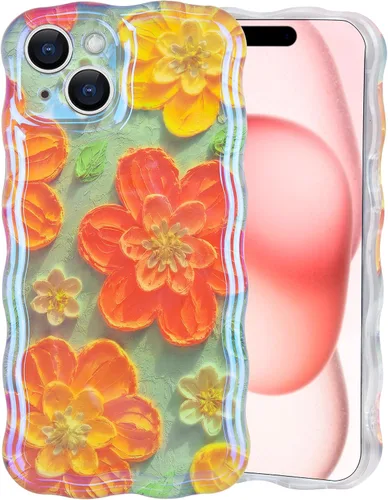 Vista 9 de IDweel Funda para iPhone 11, Lujosa Pintura al Óleo Retro Colorida con Patrón de Flores Brillantes Impresas, Lindo Borde Ondulado Rizado, Exquisita