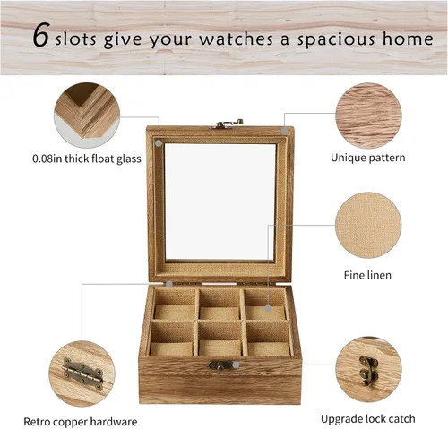Vista 4 de Exper City Caja de reloj organizador de reloj de regalo para el día de San Valentín para hombres y mujeres 6 ranuras almacenamiento de exhibición