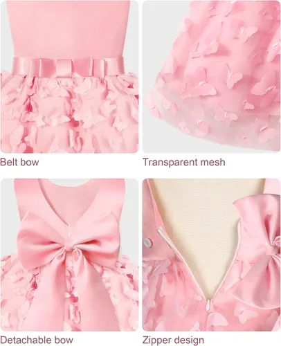 Vista 5 de Qaoerde Baby Flower Girl Dress with Headband,Bowknot V-Back Baby Girl Tutu Dresses for Wedding Birthday Party Holiday