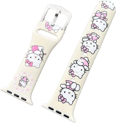 Vista 10 de Correa de silicona para Apple Watch de Hello Kitty para 38/40/1.614 in para Series 7/6/5/4/3/2/1/SE