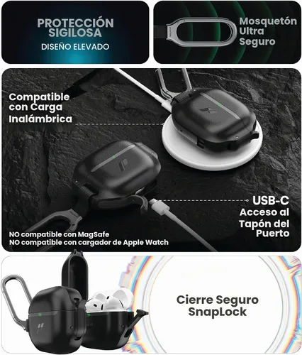 Vista 3 de Proof Labs Funda para AirPods 4 con candado, funda resistente para AirPods de 4ª generación con mosquetón, protección resistente y carcasa