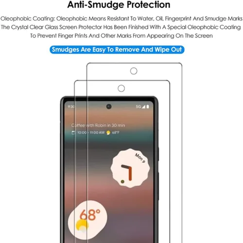 Vista 4 de Protector de pantalla transparente para Google Pixel 6a HD de vidrio templado, 2 unidades, dureza 9H, antiarañazos, protector de pantalla templado