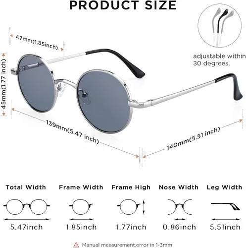 Vista 2 de YAPZOR Gafas de sol redondas clásicas retro con marco de metal para mujeres y hombres
