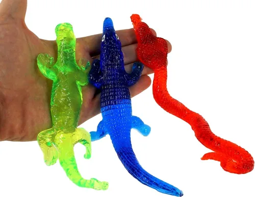 Vista 4 de JA-RU - Reptiles pegajosos súper elásticos de serpiente, lagarto y cocodrilo (3 unidades surtidas) por JA-RU. Juguete de regalo de fiesta