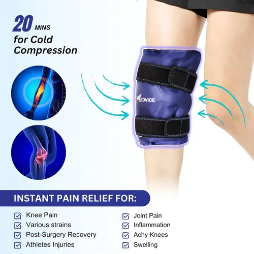 Vista 3 de Bolsa de hielo Medvice con compresión fría para alivio del dolor de rodilla, hinchazón, cirugía de reemplazo de rodilla, artritis y recuperación