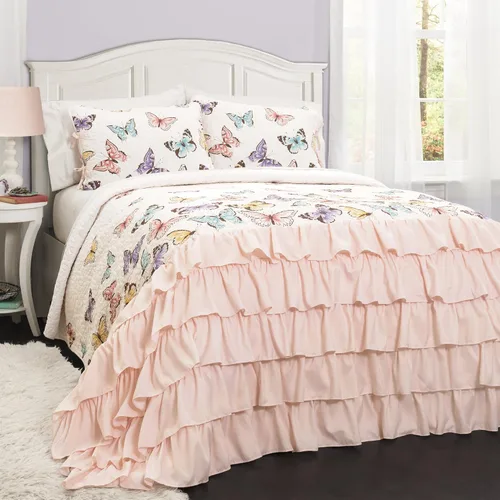 Vista 9 de Lush Decor Flutter Butterfly - Juego de edredón de 2 piezas, bonito cubrecama acolchado, lila, tamaño individual