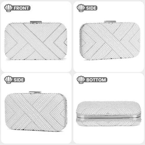 Vista 6 de UBORSE Bolsos de noche de perlas artificiales para mujer, elegante bolso formal con cadena para fiestas de boda