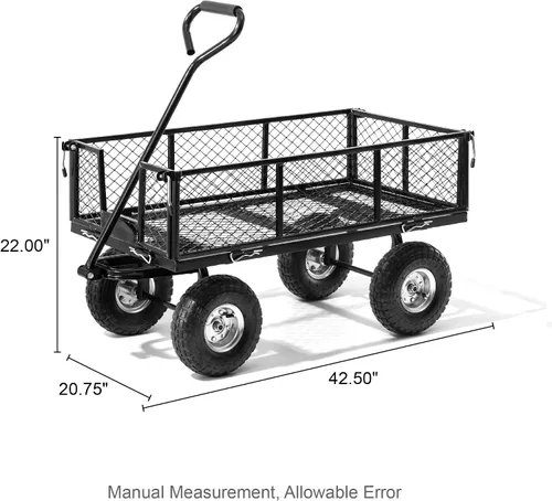 Vista 6 de Glitzhome Carrito de jardín de acero de malla resistente con lados extraíbles, 42.5 pulgadas de largo, negro
