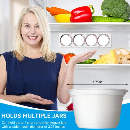 Vista 2 de Organizador de yogur para nevera, soporte de yogur para refrigerador, yogur, nevera, deslizador, estante deslizante para 4 yogures de 3.75 pulgadas