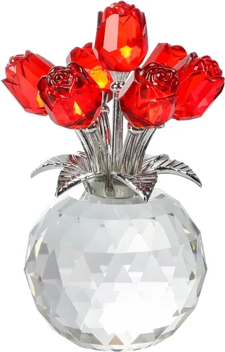 Vista 13 de Movdyka Figura de cristal de rosa negra con jarrón, ramo de flores, regalos para esposa, novia, mujer, rosas negras falsas, decoración gótica