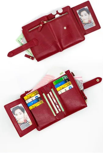 Vista 5 de Renil Carteras de cuero con bloqueo RFID para mujer, monedero de gran capacidad para tarjetas de crédito, Negro -, Moda