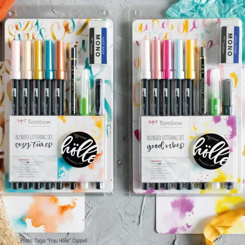 Vista 4 de Tombow El juego de letras mezcladas incluye 5 bolígrafos ABT, 1 lápiz mono, 1 borrador mono, 1 fuenosuke, 1 cepillo de agua, paleta de mezcla y guía