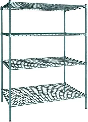 Vista 323 de Kit de 4 estantes de epoxi verde NSF de 21 x 72 pulgadas con postes de 86 pulgadas, estantería de almacenamiento resistente, kit de estantería